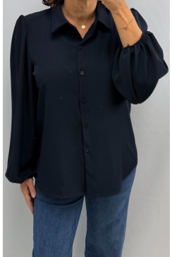 Blouse met knopen en lange mouw Tina donker blauw