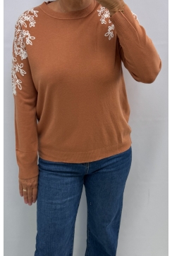 Trui met blossom details tangerine (W612)