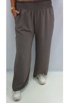 Broek met smock band aan de bovenzijde taupe