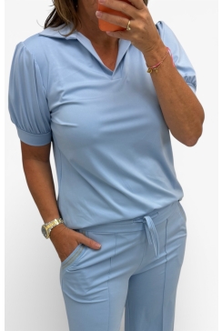 Travelstof shirt met kraag Wynona licht blauw (TVB)