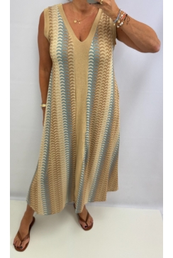 Jurk met v-hals van glitter met boogjes beige