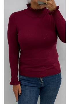 Turtleneck trui met froezel aan de hals en mouw Froetie bordeaux