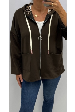 KORTER vest met ritssluiting en panterprint Nel bruin