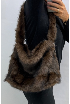 Furry/bont tas met druksluiting bruin (HXB25-3)
