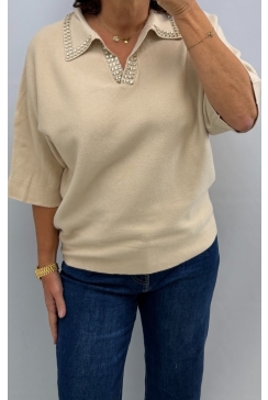 Trui met kraag en steentjes beige (MC-4477L-BX)