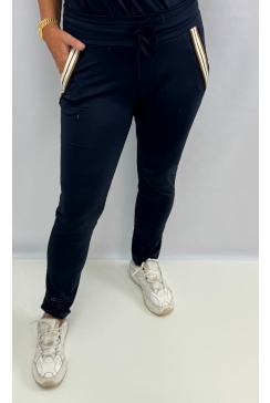 Travelstof broek met AANSLUITENDE broekspijp en steentjes Salem donker blauw. btsb