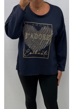 Shirt met lange mouw en strass J'adore donker blauw