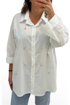 Blouse met knopen en kraag met hartjes off-white