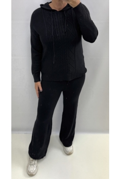 Fijngebreide set met capuchon zwart (HC-546)