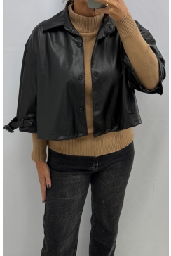 Leather-look jack met knopen Ceci zwart