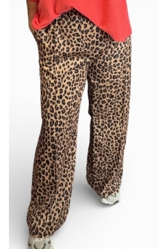 KLEINERE travelstof broek met panterprint Pantera camel