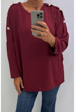 Blouse met knopen op de schouder Chrisje bordeaux
