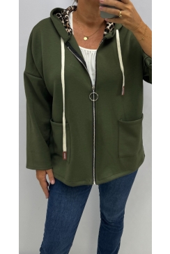 KORTER vest met ritssluiting en panterprint Nel army