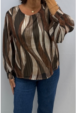 Voile blouse met ronde hals Flow bruin