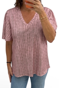 Travelstof shirt met v-hals Chiara grain roze