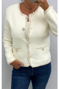 Jasje met parelknopen en glitterdraad off-white (E176)