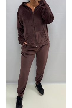 2-delig set velours met vest en broek bruin (SET-676)