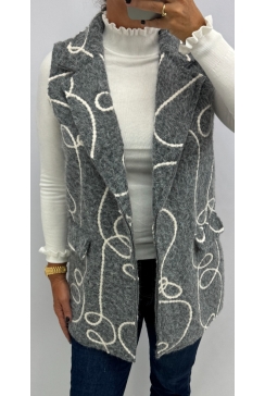 Mouwloos gilet en fake zakjes thread grijs