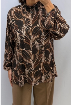 Blouse met smock hals grain bruin