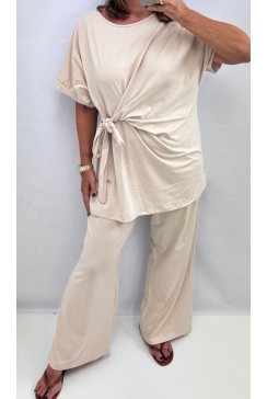 2-delig set met shirt en strik en broek Magdalena beige