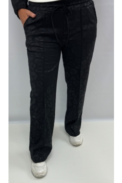 Broek van sweatstof met maten Pammie panterprint zwart