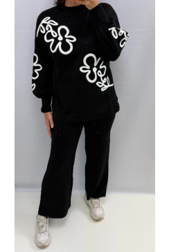 2-delig set met bloemen zwart K