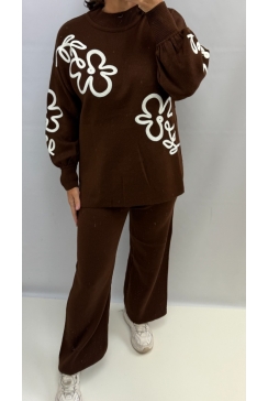 2-delig set met bloemen bruin K