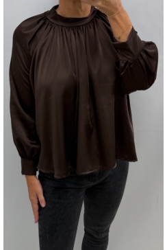 Blouse van satijn-look met knopen Rosy bruin