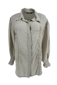 Blouse met smockmouw en plooien Marijn Beige. SALE