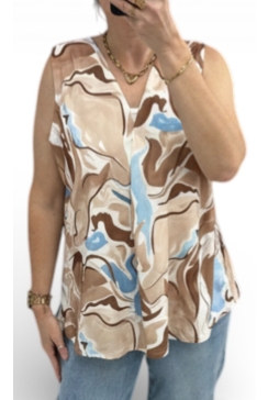 Top met v-hals en plooi Milou swirl beige DTS