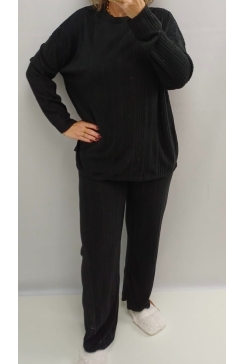 2-delig zacht set met rib details zwart (SET-646)