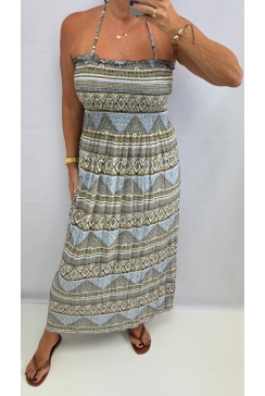 Mouwloze travelstof jurk met smock Pyramid geel (F1150#) TKJ (SALE)