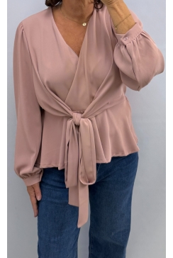 Blouse met knoop en overslag Cleo oud roze