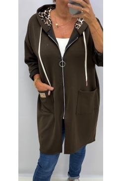 LANGER vest met ritssluiting en panterprint Nellie bruin