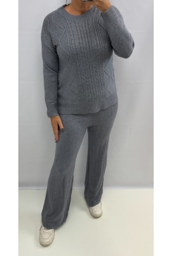 Fijngebreide set met ziggie trui en broek grijs (HC-552)