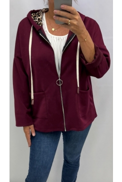 KORTER vest met ritssluiting en panterprint Nel bordeaux