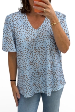 Travelstof shirt met v-hals Chiara spotted blauw