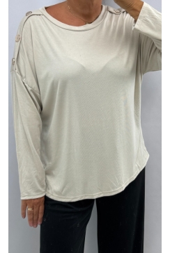 Blouse met lange mouw en knopen op de schouder Dolly beige/creme tkd