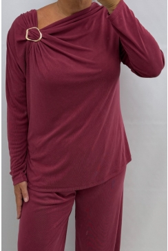 Blouse met LANGE mouw en gesp Holly bordeaux