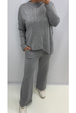 Fijngebreide set met motief in de trui en broek grijs (BL-2086)