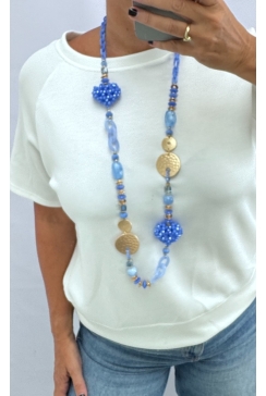 Ketting met strass hartjes blauw (240690)