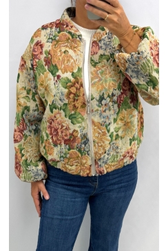 Bomberjack met POFMOUW en ritssluiting Omi licht beige