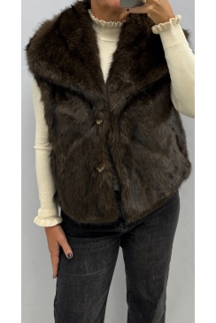 Fakefur/bont bodywarmer met grote kraag Elisa bruin (XY505)