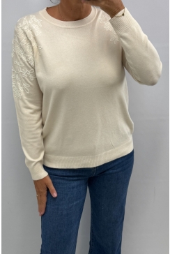Trui met blossom details beige (W612)