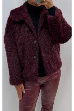 Jas met kraag en lange mouw furry Raven wijnrood SALE