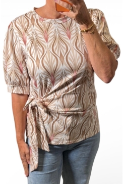 Blouse met strik aan de zijde art deco beige