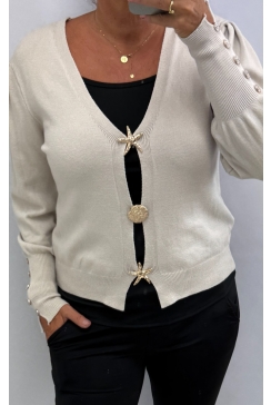 KORT vest met knopen op de mouw starfish beige