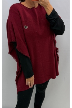 Poncho met ruit details en heart Corrie bordeaux SALE. PTL
