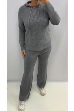 Fijngebreide set met capuchon grijs (HC-546)