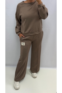 2-delig set met LANGE MOUW life isn't perfect taupe